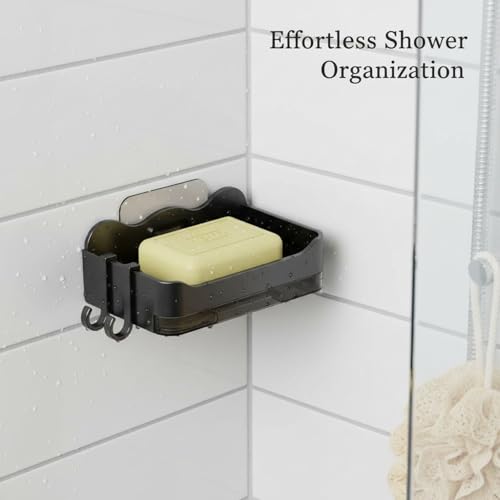 Double Layer Soap Dish with Suction Cup, No Drill Wall Mount Holder for Shower and Sink, PP Plastic Drainage Tray (1 PC) - color: Black