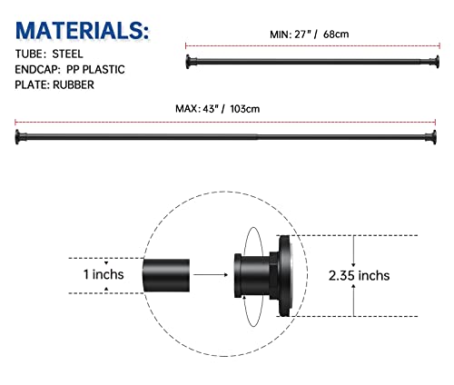 Industrial Shower Curtain Rod - 2-in-1 Design Tension Curtain Rod - Rustproof Non-Slip 27 to 43 Inch Stainless Steel, Matte Black Window Curtain Rod - color: Matte Black, size: 27-43 Inches