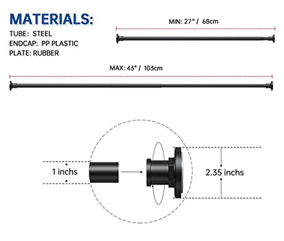 Industrial Shower Curtain Rod - 2-in-1 Design Tension Curtain Rod - Rustproof Non-Slip 27 to 43 Inch Stainless Steel, Matte Black Window Curtain Rod - color: Matte Black, size: 27-43 Inches