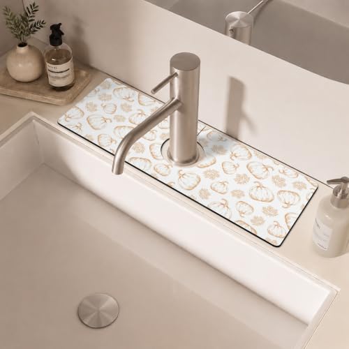 Fall Kitchen Sink Splash Guard Faucet Mat,White Maple Leaf Pumpkin Autumn Thanksgiving Faucet Non-Slip Absorbent Mat,Farmhouse Sink Splash Guard Behind Faucet for Kitchen Bathroom, 15"x5.5" - color: Drying Faucet Mat 18