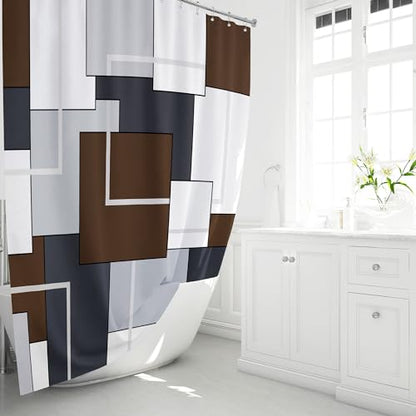 BTTN 60x72 Stall Modern Geometric Waterproof Fabric Shower Curtain, Brown | Narrow Long, Premium Polyester, Weighted Hem, 10 Plastic Hook, Vibrant Color, Wrinkle-resistant, Quick-Dry, Machine Washable - color: Brown, size: 60"W x 72"L (Pack of 1)