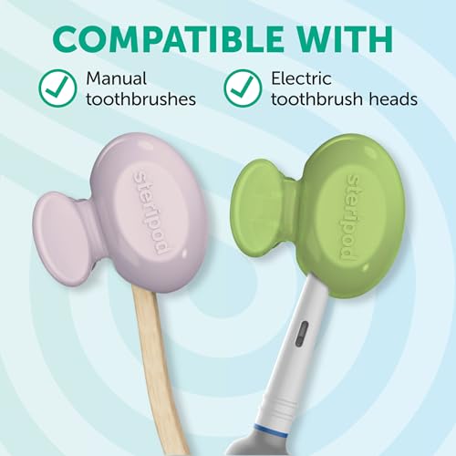 Steripod Clip-on Toothbrush Protector, Green/Silver, 2 Count - color: Clear Blue and Clear Green, size: 2 Count (Pack of 1)