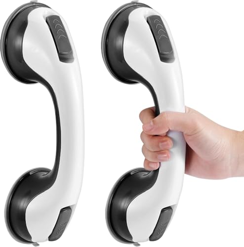 KVANT Grab Bars for Shower, 12 Inch Shower Handle Strong Suction Shower Grab Bar for Shower Chair Stool, Bathtub Rails for Seniors, Elderly, Handicap (2 Pack) - Black - color: Black