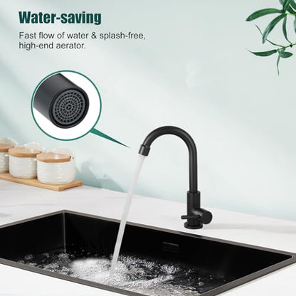 Heyalan SUS304 Cold Water Bar Sink Faucet, Single Handle,Matte Black | SUS304 stainless steel, high-arc gooseneck, single-hole deck mount, 24-inch supply hose, 2.5-inch shank, 1.8 GPM - color: Matte Black