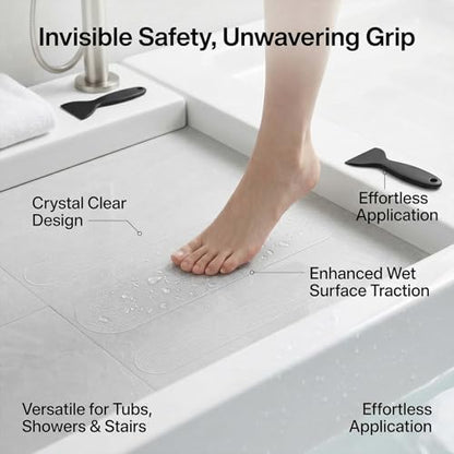 Anti Slip Shower Stickers, 120 Pieces Rectangular Shower Floor Non Slip Stickers, Adhesive Decals Safety Strips with Scraper for Bath Tub, Shower Floor and Stairs (Clear) (120 Rectangular) - size: 120 Rectangular