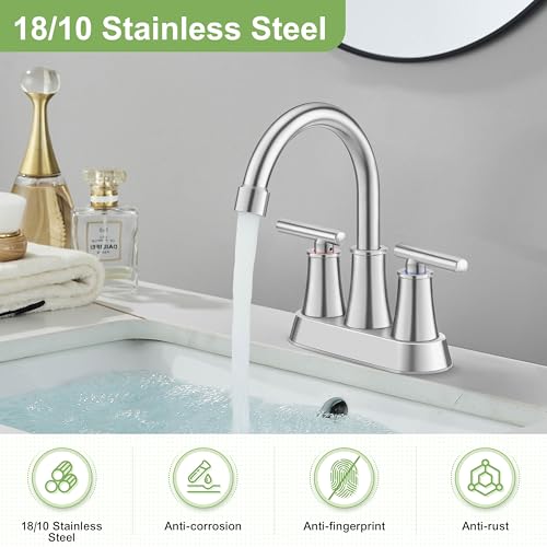 Herogo Bathroom Faucet for Sink 3 Holes Brushed Nickel, 4 Inch 2-Handle Centerset Bathroom Sink Faucet with Pop-Up Drain & Supply Hoses, 18/10 Stainless Steel, for RV Vanity Lavatory - color: Brushed Nickel, style: Cylindrical Handles