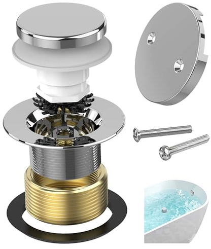 Tip-Toe Bathtub Drain Kit with Hair Catcher, Chrome Plated | 2-Hole Overflow Faceplate, Solid Brass, 5-Layer Plated, Fits 1.5"/1.75" Drains, For Bathroom Remodel, Matches Fixtures - color: Chrome Plated