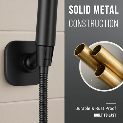 G-Promise Metal Handheld Shower Head Holder, No-Drill Install (Matte Black) | Adhesive or Drilled Installation, Wide Adjustment Range Fits All Family Heights, Firmly Secure Showerhead, Easy to Install - color: Matte Black