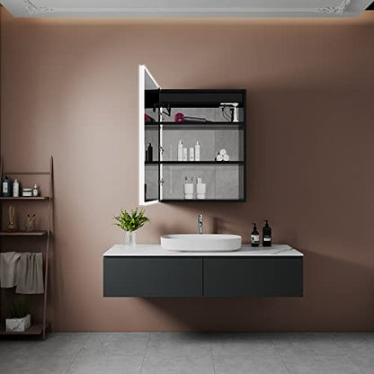 24"x30" Medicine Cabinet Mirror Bathroom Medicine Cabinet with Mirror | Lighted Medicine Cabinet, Black Medicine Cabinet with Lights, Defogger, Outlets, USB, Dimmable, Wall Mounted, Swing Left - size: 24x30 Inch
