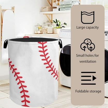 Baseball Large Clothes Hamper Bag - Laundry Basket with Handles, Space Saving Foldable Design for Nursery - color: Baseball
