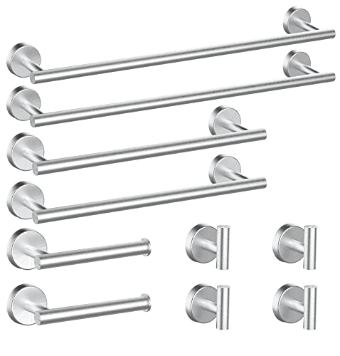 Newfun 10Pcs Brushed Nickel Bathroom Hardware Set - Includes 24&18inch Towel Bar, Robe Hook, Toilet Paper Holder, 2 Pack 5 Piece Bathroom Accessories Set Stainless Steel Wall Mounted | Include 24 inch Towel Bar, Robe Hook, Toilet Paper Holder, Stainless S