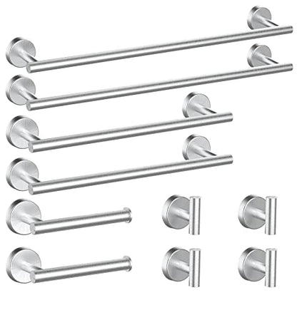 Newfun 10Pcs Brushed Nickel Bathroom Hardware Set - Includes 24&18inch Towel Bar, Robe Hook, Toilet Paper Holder, 2 Pack 5 Piece Bathroom Accessories Set Stainless Steel Wall Mounted | Include 24 inch Towel Bar, Robe Hook, Toilet Paper Holder, Stainless S