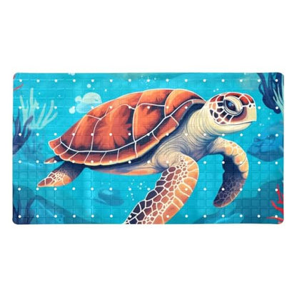 Non Slip Bath Mat for Tub, 15.1 x 26.8 Inch Bathtub Mat Machine Washable Shower Mat with Drain Holes and Suction Cups, Sea Turtle Ocean Pattern - color: Multi 04