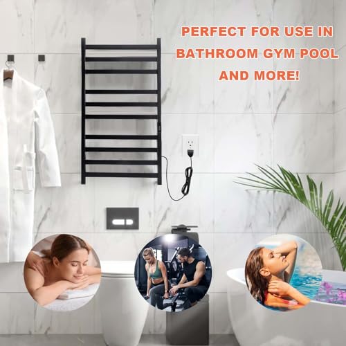 Towel Warmer Heated Towel Rack-Bar - Nopwer Bathroom Wall Mounted Electric Towel Drying Matte Black 10 Bar Plug-in - color: 10 Bar