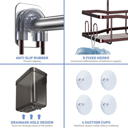 Hanging Shower Caddy Over Shower Head - No Drill Rustproof Shower Rack | Includes Soap Holder and Hooks for Shampoo, Conditioner, and Bathroom Essentials with Stable Storage in Any Shower Space - color: Bronze