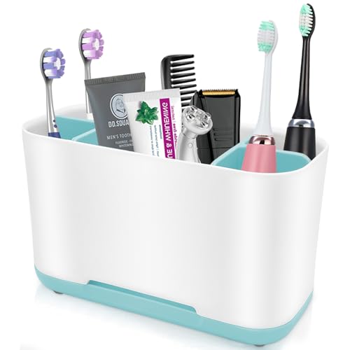 Toothbrush Holder with Anti-Slip,Plastic Detachable for Easy Cleaning Multi-Functional Storage,Large Electric Toothbrush and Toothpaste Organizer Caddy for Bathroom Vanity,Sink,Countertop (Blue) - color: Blue