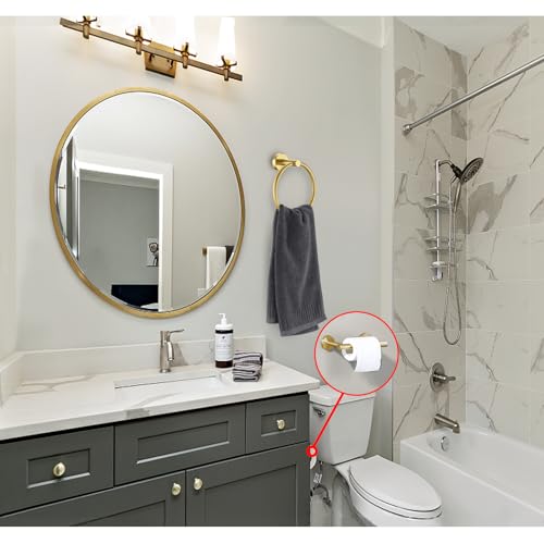 Brushed Gold Flip Toilet Paper Holder, Towel Ring Set 2 Pieces Hand Towel Holder for Bathroom Hardware Accessories Set SUS304 Stainless Steel Sturdy Wall Mount Bathroom Holder - color: Gold