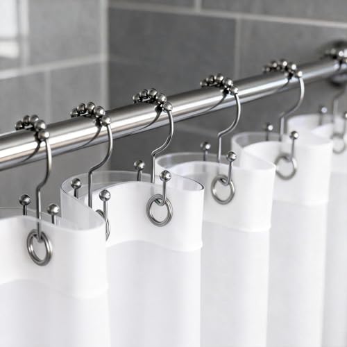 Shower Curtain Hooks 12 Pack, Double Glide Rings for Bathroom Curtain, Rust-Resistant, Chrome - color: Chrome