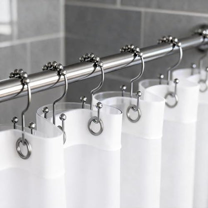 Shower Curtain Hooks 12 Pack, Double Glide Rings for Bathroom Curtain, Rust-Resistant, Chrome - color: Chrome