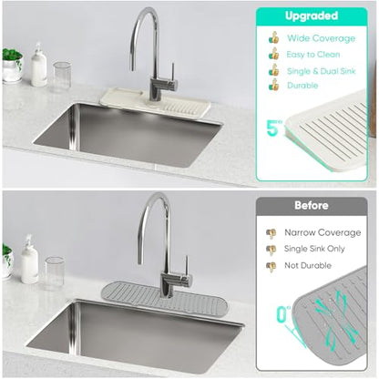 14.6 inch Faucet Mat for Kitchen Sink [5°Slope Fast Self-draining] Faucet Mat Kitchen Sink Splash Guard Silicone Sink Splash Guard Kitchen Sink Area Tidy Splash Faucet Guard Draining Mat-Beige - color: Beige, size: 14.6" x 5.5"