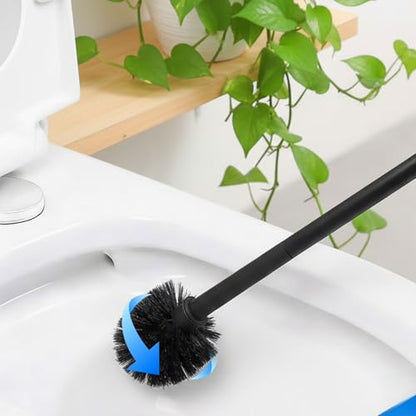 Toilet Plunger and Brush Set with Holder, 2 in 1 Bathroom Cleaning Combo, Heavy Duty Plunger with Suction Cup and Deep Cleaning Brush, Space Saving Caddy for Bathroom Organization, Black