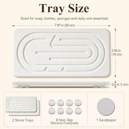 AgePlace Water Absorbing Stone Tray, Stone Sink Tray for Kitchen Counter and Bathroom Countertop, Quick Dry Diatomite Stone Drying Tray, Kitchen Soap Tray, Stone Soap Dish for Hand Soap, Sponge, Cups