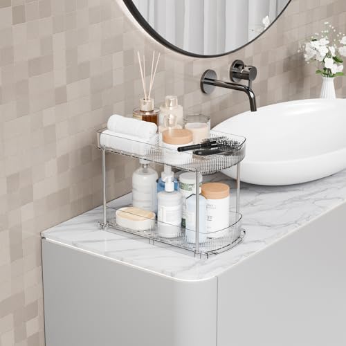 2 Pack Large Pull Out Bathroom Organizers and Storage,2 Tier 12.8″ Tall Sliding Kitchen Under Sink Organizer for Cleaning Products Storage,Acrylic Clear Bathroom inder Sink Organizer,Undersink Storage - style: 2 Pack-2 Tier