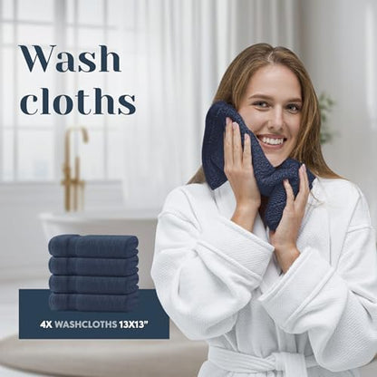 White Classic Luxury Bath Towel Set of 8 Pieces - 100% Turkish Cotton Highly Absorbent Towels for Bathroom, 2 Luxury Bath Towels 700GSM, 2 Hand Towels, 4 Washcloths, Navy - color: 15: Navy Blue