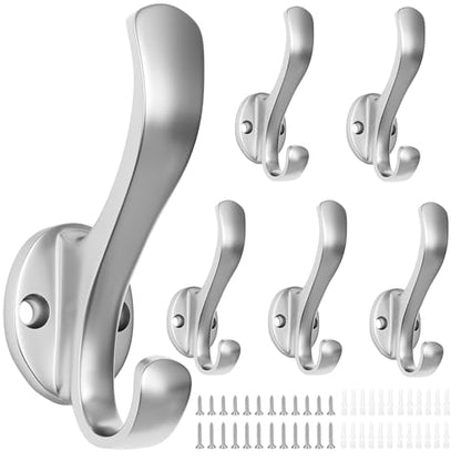 Coat Hooks Heavy Duty - Easy to Install Metal Towel Hooks Fashionable Wall Hooks for Hanging Hat, Towel, Key, Robe, Scarf, Bag, Cap (6 PCS Silver) - color: argent