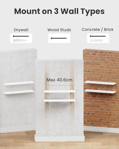 AMADA HOMEFURNISHING Floating Shelves Wall Mounted, 24 x 7 Inch Wall Shelves for Bathroom, Bedroom, Living Room, White Shelves Set of 2 - color: White, size: 24 inches