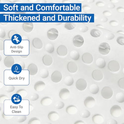 Non Slip Bathtub Mat and Shower Mat 31x17 inch,Bath Mat with Quick Dry Drain Holes and Suction Cups, Soft Comfortable Safe Bathroom Mat for Bath Tub, Floor, Tile (White)