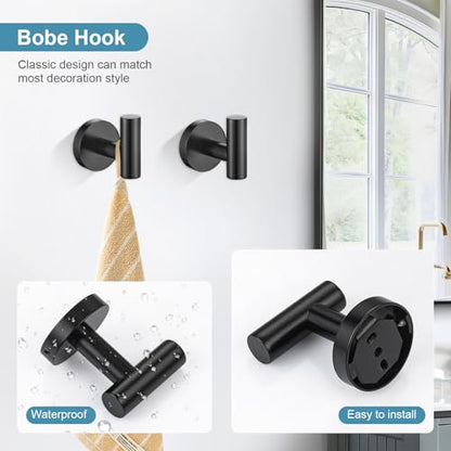TQKAG 8-Pieces Bathroom Hardware Set Matte Black SUS304 Stainless Steel Bath Towel Bar Set 23.6 Inch Round Bathroom Accessories Kit Wall Mounted - color: Matte Black, size: 8-Pieces Set