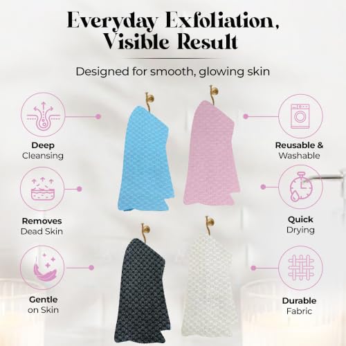 Exfoliating Washcloth – Long Japanese-Style Back Scrubber for Shower, 2-Sided Body Scrub Exfoliating Towel, Quick Dry Bath Cloth for Women, Pink - color: Pink