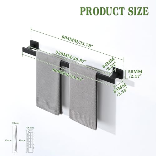 Alise Towel Bars for Bathroom Wall Mounted,24 Inch Towel Racks for Bathroom,SUS304 Stainless Steel Bathroom Towel Holder Towel Rod,Matte Black Towel Hanger Towel Rail