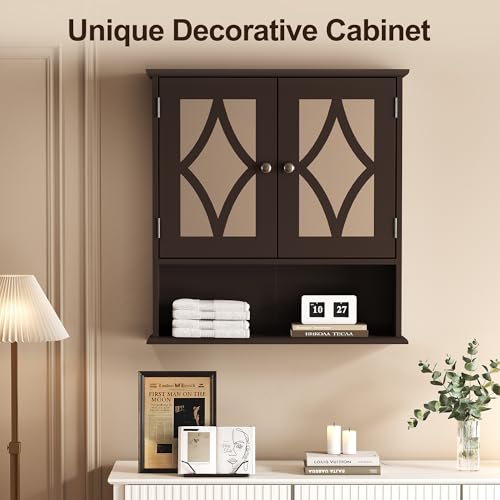 RoyalCraft Bathroom Medicine Cabinet Wall Mounted, Over the Toilet Storage Cabinet with Towel Rack and Adjustable Shelf, Large Bathroom Towel Cabinet Wall Mount 22x25 inch (Brown) - color: Brown