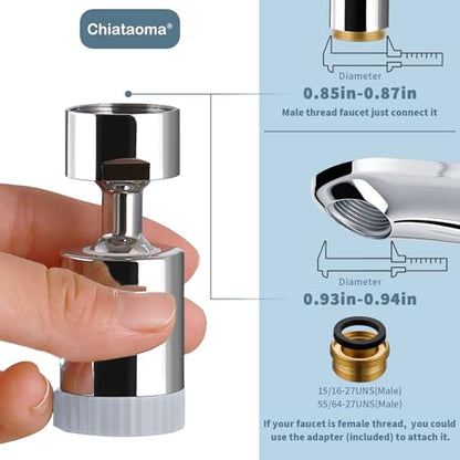 Swivel Faucet Aerator,3-function Faucet Nozzle,360° Big Angle Rotate Kitchen Sink Faucet Attachment,Faucet Extender for Kitchen 55/64 inch Female Thread,Kitchen Sink Aerator Chrome | Chitaoma 360° Rotate Sink Faucet Attachment,Faucet Aerator for Kitchen 5
