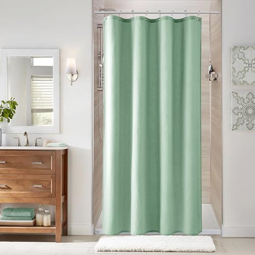 Aqua Green 42 Inch Shower Curtain - Stall Narrow Half Linen Ultra Thick Fabric Shower Curtain Set with Hooks, Boho Farmhouse Rustic RV Camper Bath Curtains for Bathroom, 42x72 - color: Aqua Green, size: 42"W x 72"L (Pack of 1)