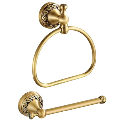 Antique Brass Toilet Paper Holder Towel Ring, Brushed Brass Towel Holder Toilet Paper Roll Holder, Rustic Towel Rack Bathroom Accessories Set Hardware 2 Pieces Farmhouse Wall Mounted - color: Brass