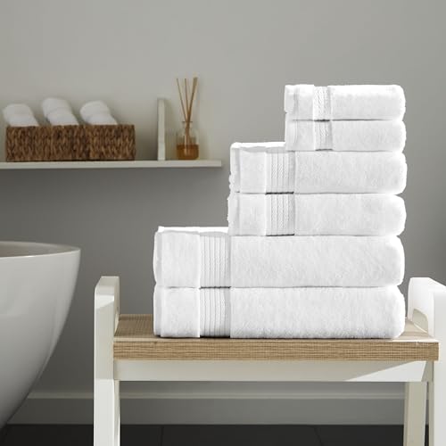 Ozdilek 6-Piece Bath Towel Set, 2 Bath, 2 Hand, 2 Wash, 100% Cotton Turkish Towels, 2 Bath Towels (30x60/550 GSM), 2 Hand Towels (16x30/575 GSM), 2 Washcloths (13x13/600 GSM) (Bright White) - color: White