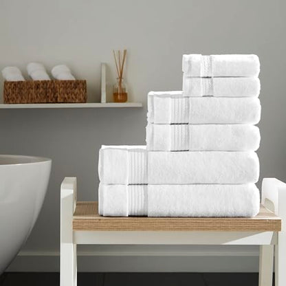 Ozdilek 6-Piece Bath Towel Set, 2 Bath, 2 Hand, 2 Wash, 100% Cotton Turkish Towels, 2 Bath Towels (30x60/550 GSM), 2 Hand Towels (16x30/575 GSM), 2 Washcloths (13x13/600 GSM) (Bright White) - color: White