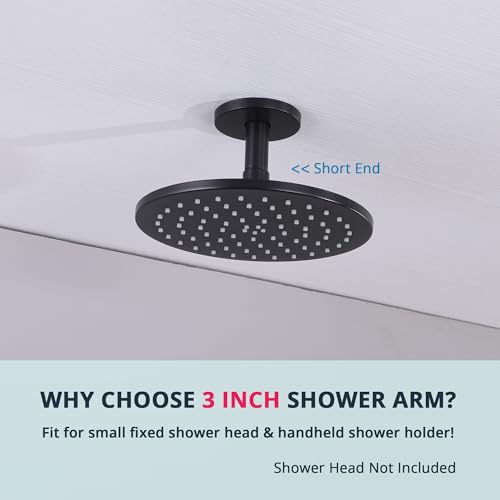 Straight Shower Arm with Flange, Ceiling Mount 3" Pipe, Matte Black | Neck Replacement, For High Pressure Fixed Rain Shower Head, 1/2" NPT, G1/2 - color: Round Matte Black 3 Inch