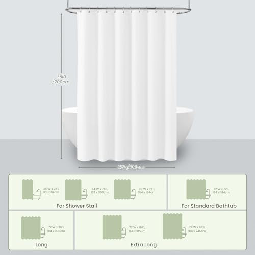 Inhousolu Fabric Shower Curtain, Waffle Weave 230 GSM Polyester, Weighted Hem, Metal Hooks Included, Water Repellent Washable, 72 x 78 Inch, White - color: White, size: 72"W x 78"L (Pack of 1)