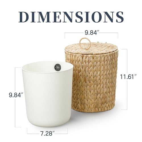 Coeusy 4 Gallon Wicker Trash Can with Lid, Small Bathroom Trash Can, Water Hyacinth Woven Waste Basket, Rattan Boho Decorative Garbage Can with Removable Liner for Bedroom, Home Office (Round,Natural) - size: 4 Gallon