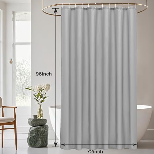 AooHome 96 inch Extra Long Shower Curtain Liner, Polyester Bathroom Curtain for Hotel with Hooks, Waterproof, Weighted Hem, Light Gray, 72 Width x 96 Height inch - color: Light Grey, size: 72"W x 96"L (Pack of 1)