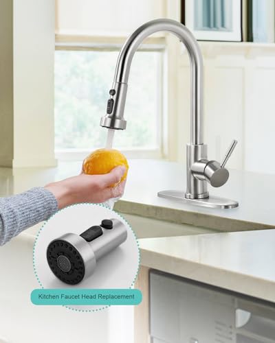Pull Down Faucet Head Replacement: 3-Function Kitchen Faucet Sprayer Head Replacement with 9 Adapters - Brushed Nickel Sink Faucet Head Compatible with Moen, Delta, American Standard Faucets - color: Brushed Nickel