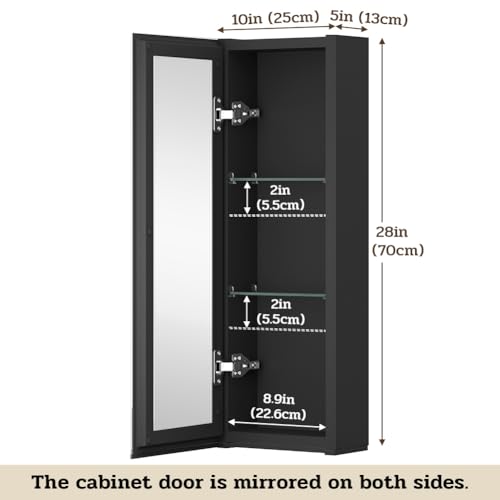 Spliceable Modular Bathroom Medicine Cabinet with Soft Close Doors with Glass on Both Sides, Reversible Wall Mounted Mirror (28" L x 10" W) - color: 10"×28" Reversible Cabinet