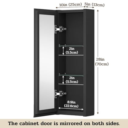 Spliceable Modular Bathroom Medicine Cabinet with Soft Close Doors with Glass on Both Sides, Reversible Wall Mounted Mirror (28" L x 10" W) - color: 10"×28" Reversible Cabinet