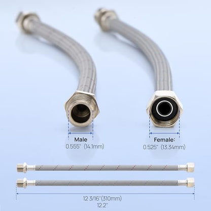 J-HVA Faucet Supply Lines Length 12" 3/8 OD Comp (Male) x 3/8 Comp (Female) | Thread Connector Braided Nylon Extension Hoses for Bathroom Kitchen Sink Faucet Hose Filter,Stainless Steel Nut (1 Pair)