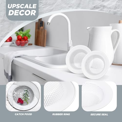 2 Pcs Sink Strainer Stainless Steel Kitchen Sink Drain Strainer Basket Cover Mesh Hair Food Catcher, Large Wide Rim of 4.4 Diameter(Porcelain White) - color: Porcelain White