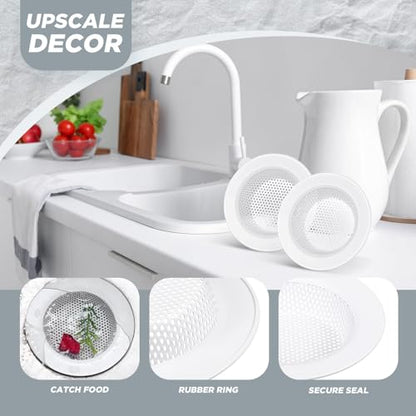 2 Pcs Sink Strainer Stainless Steel Kitchen Sink Drain Strainer Basket Cover Mesh Hair Food Catcher, Large Wide Rim of 4.4 Diameter(Porcelain White) - color: Porcelain White